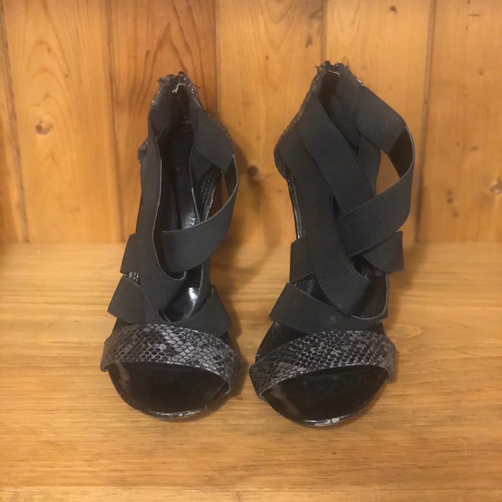 Black Strappy Snakeskin Stilettos